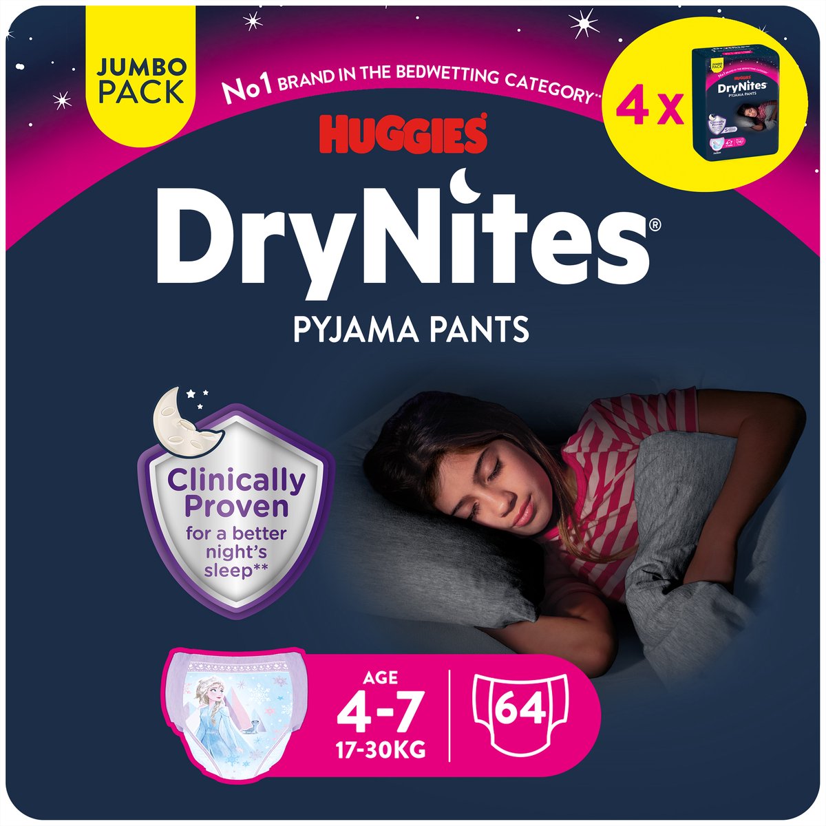 Huggies DryNites nachtluiers voor meisjes 4-7 jaar - 64 stuks