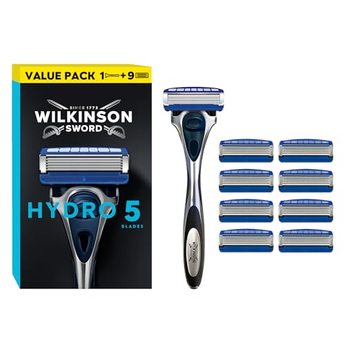 Wilkinson Sword Hydro 5 Skin Protection Regular Scheerapparaat + reservemesjes met 5 messen voor mannen - Set: 1 scheerapparaat + 9 reservemesjes