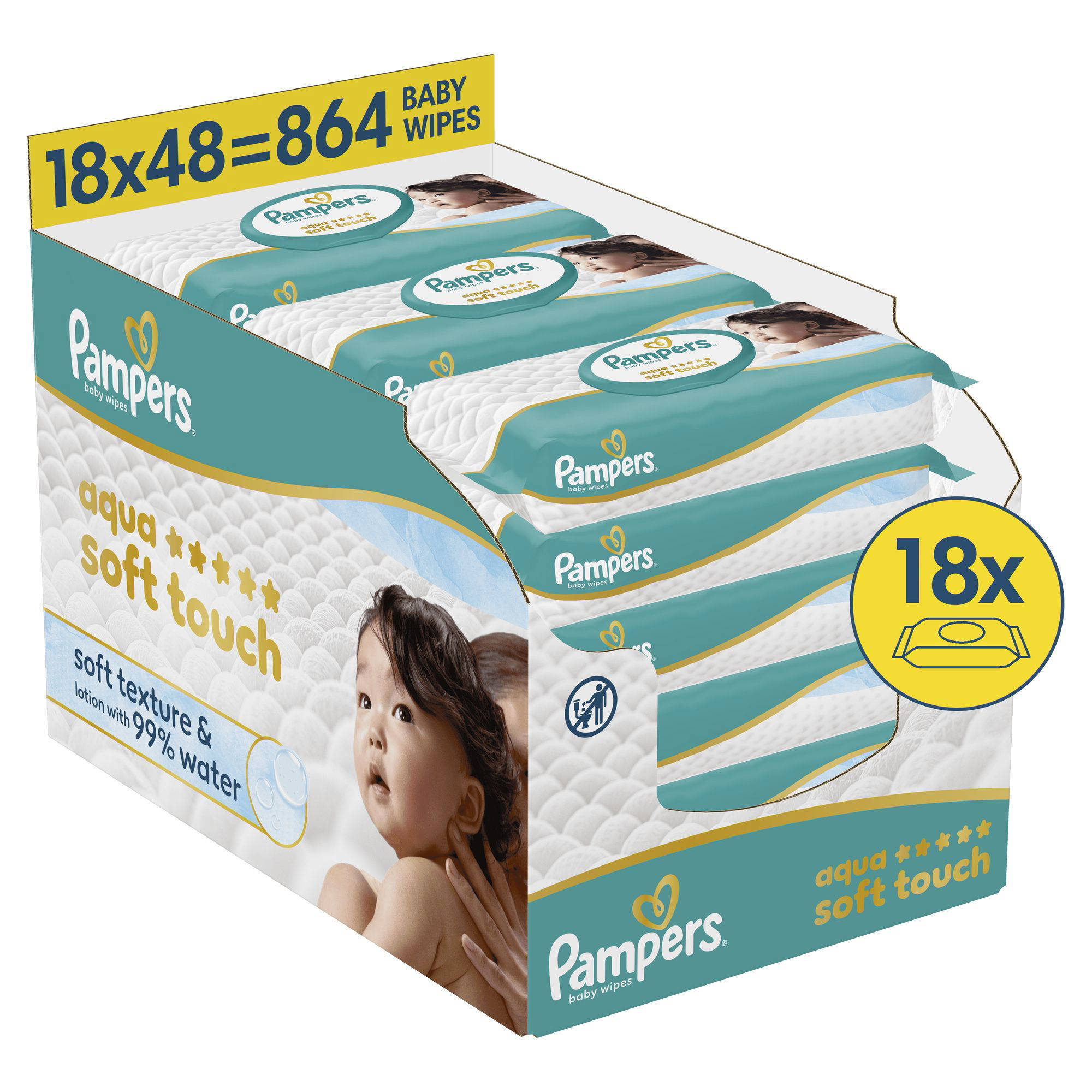 Pampers Aqua Soft Touch Babydoekjes - 18 x 48 stuks