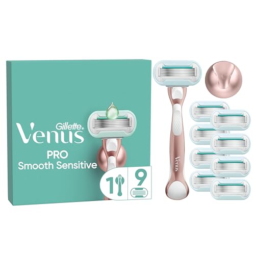 Gillette Venus Pro Smooth Sensitive-scheersysteem voor vrouwen, 1 handvat, 9 navulmesjes, 5 diamantachtige mesjes met beschermlaagje