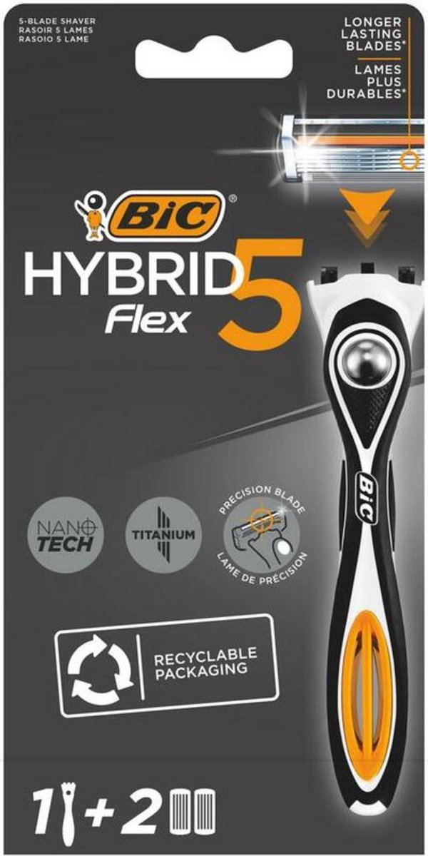 BIC scheermesjes - Hybrid 5 Flex scheersysteem voor mannen - precisietrimmer en 5 beweeglijke titaniummesjes - 2 navulmesjes