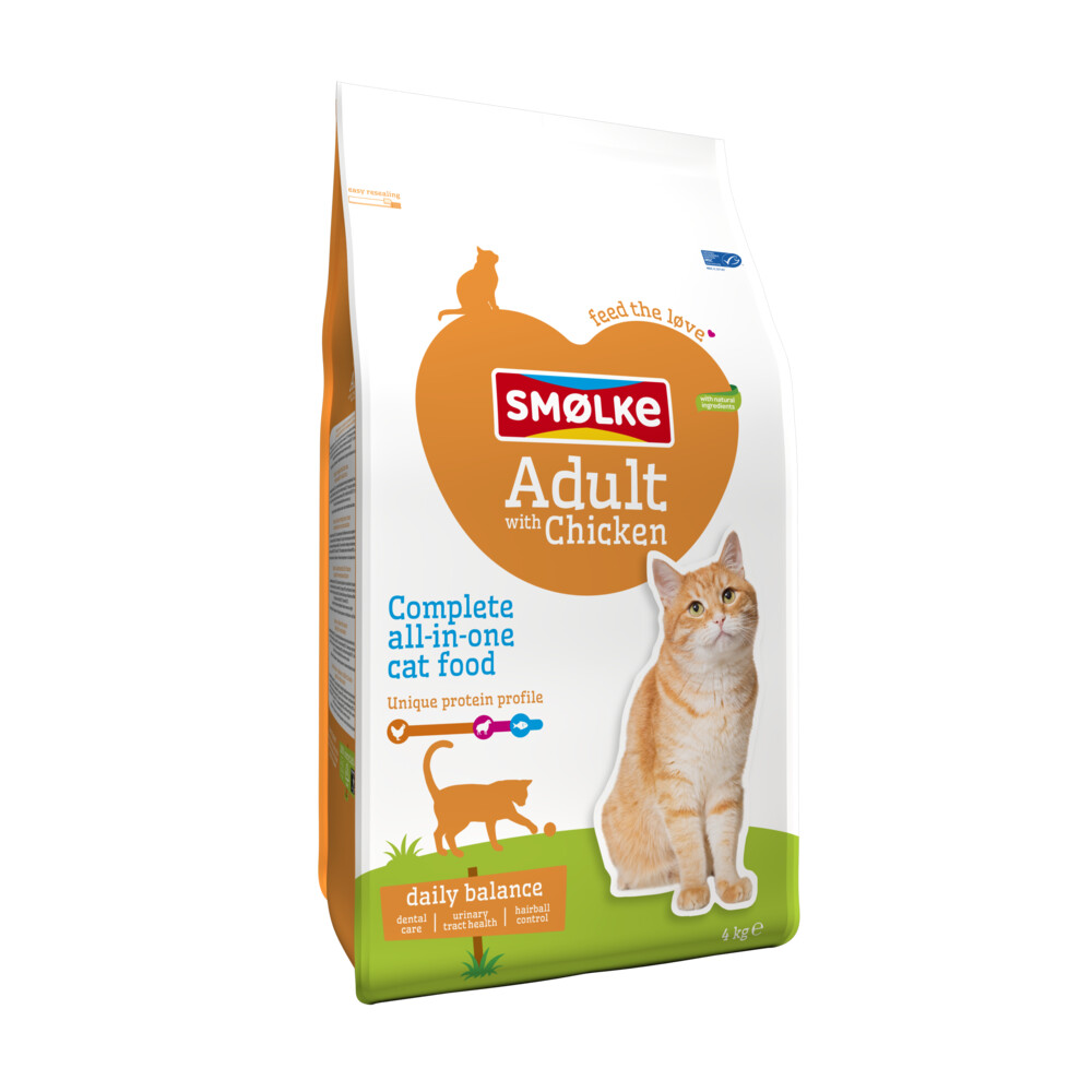 Smolke kattenvoer voor volwassen katten, kip, 4 kg