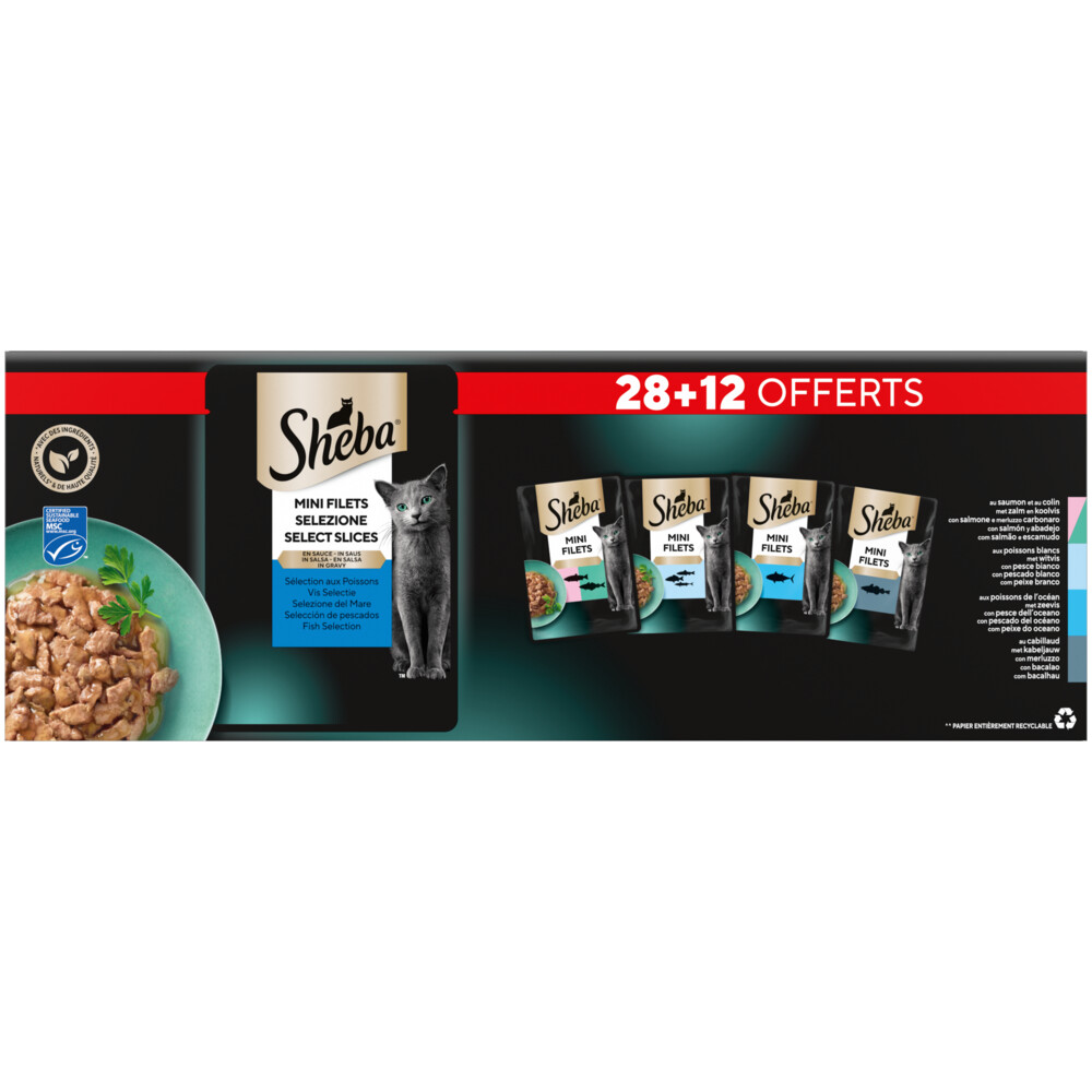 Sheba nat kattenvoer minifilets in saus met vis multipack 40 stuks van 85 gram