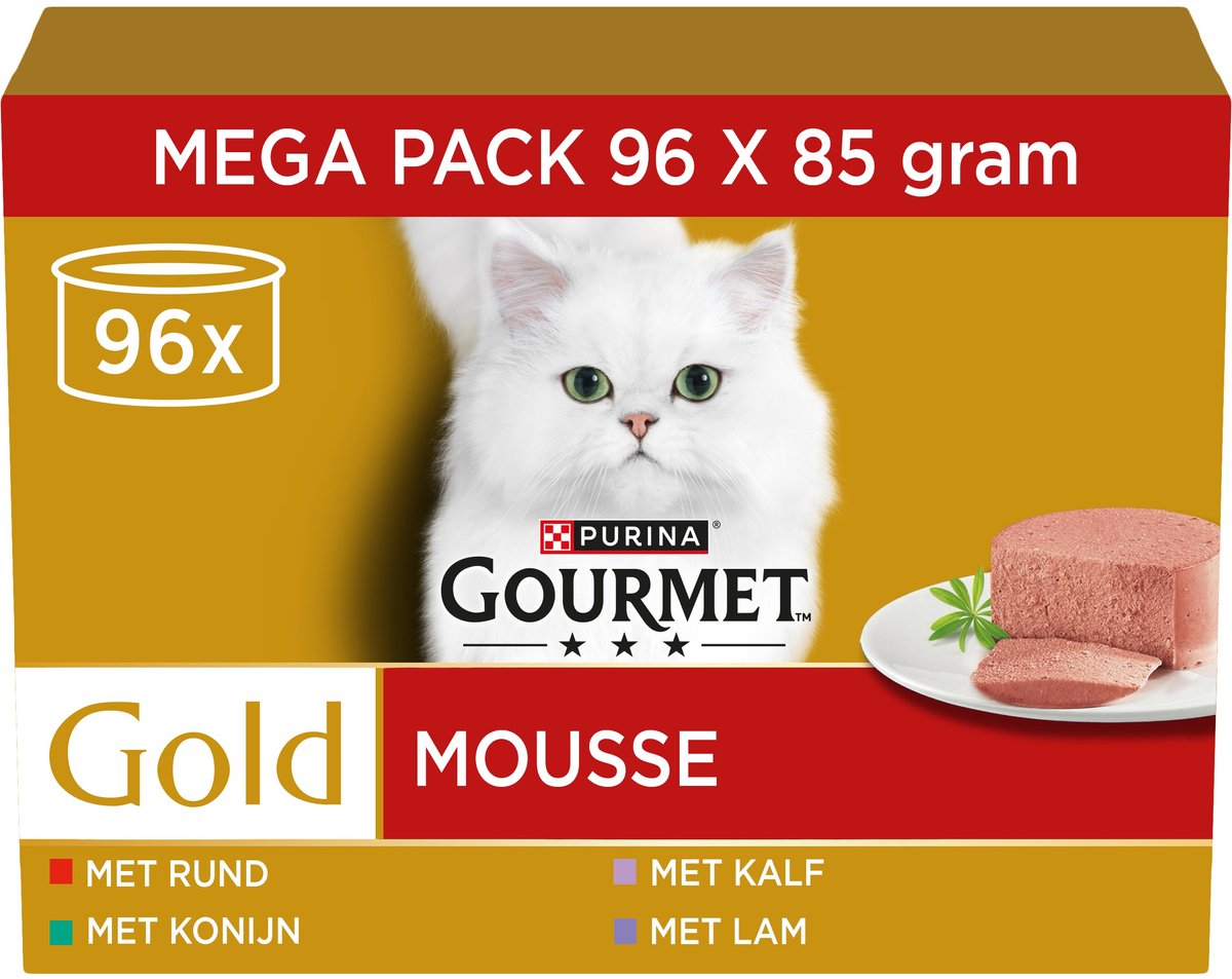 Gourmet Gold Mousse - Kattenvoer Natvoer - Konijn Rund Kalf & Lam - 96 x 85 g
