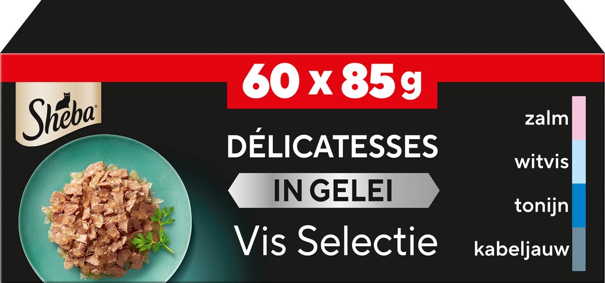 Sheba nat kattenvoer Délices du Jour in gelei visseselectie multipack 60x85 gr