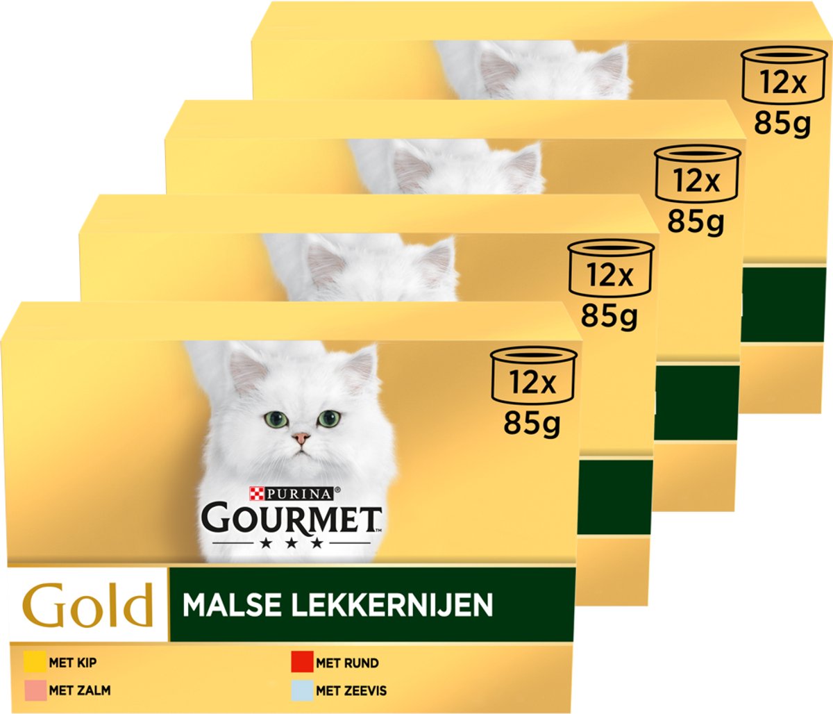 Gourmet Gold malse lekkernijen – kattenvoer natvoer - kip, zalm, rund & zeevis – 48 x 85 g