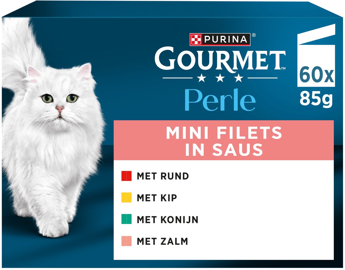 Gourmet Perle nat kattenvoer mini-filets multipack vlees - vis 60 x 85 gr