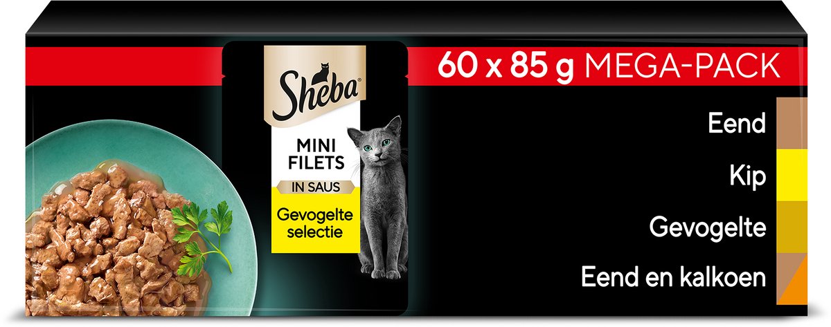 Sheba Kattenvoer - Mini Filets - Gevogelte in Saus - 60x85g Mega-Pack