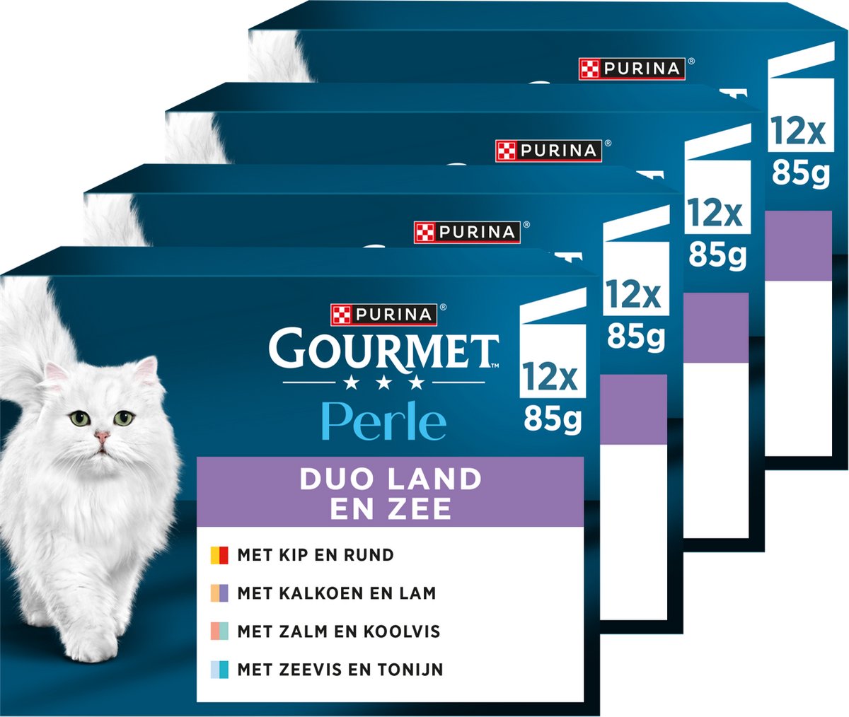 4 stuks Gourmet nat kattenvoer Perle Duo rund - kip 12 x 85 g