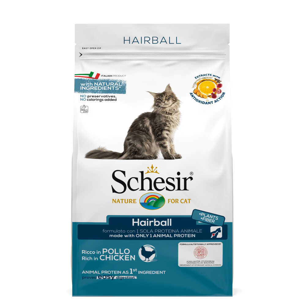 6 stuks Schesir Kattenvoer Dry Hairball Kip 1,5 kg