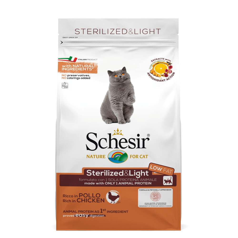 6 stuks Schesir kattenvoer droog voor gesteriliseerde katten en katten met overgewicht 1,5 kg