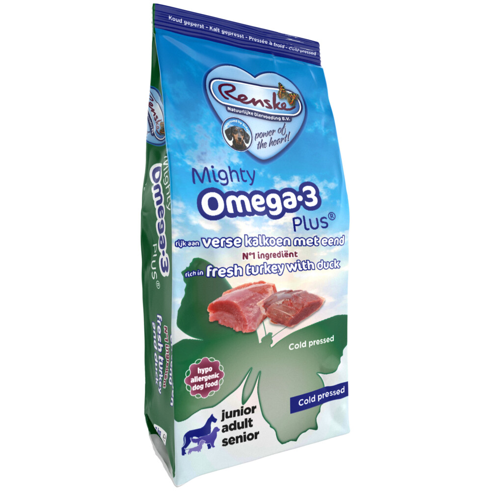 Renske Mighty Omega-3 Plus Geperst Hondenvoer Kalkoen & Eend 12 kg