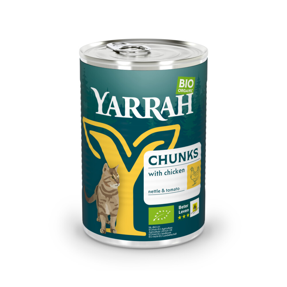 12 stuks Yarrah Bio kattenvoer stukjes kip 405 gram