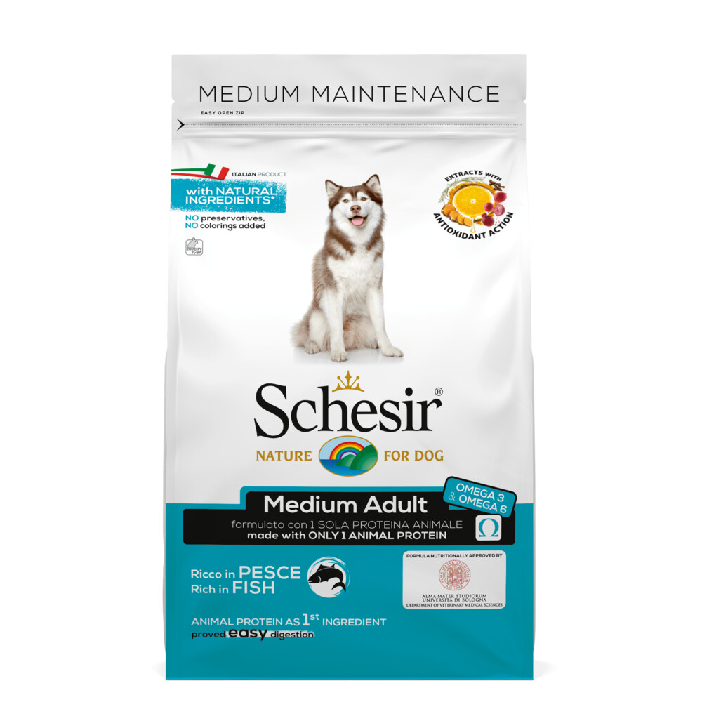 4 stuks Schesir hond Dry Maintenance Medium vis 3 kg