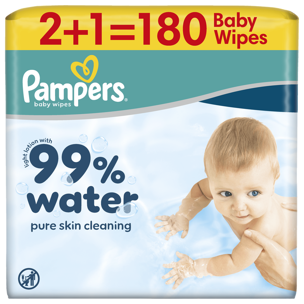 Pampers 99% water billendoekjes 3x60 stuks