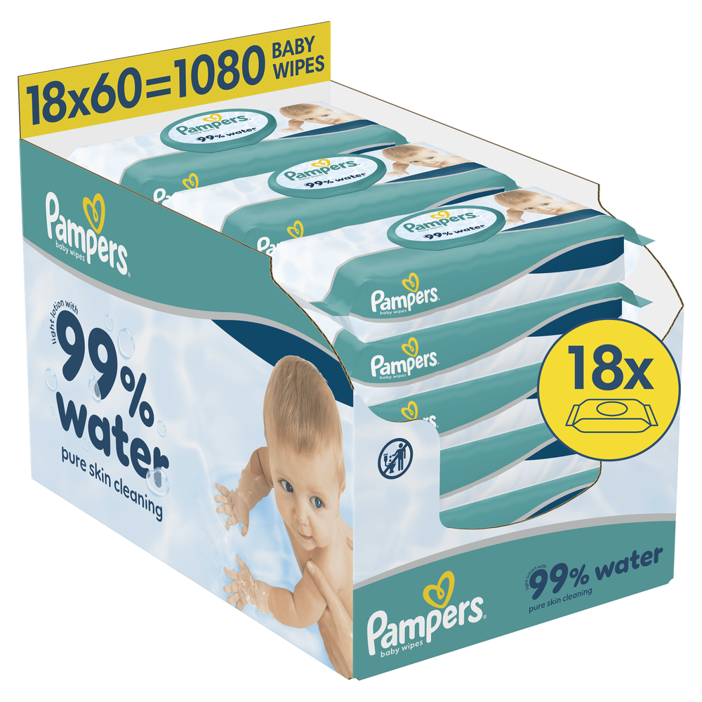 Pampers 99% water billendoekjes 18x60 stuks